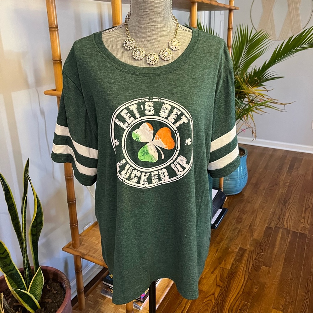 Amazon Green Short Sleeve Tee with Shamrock Design